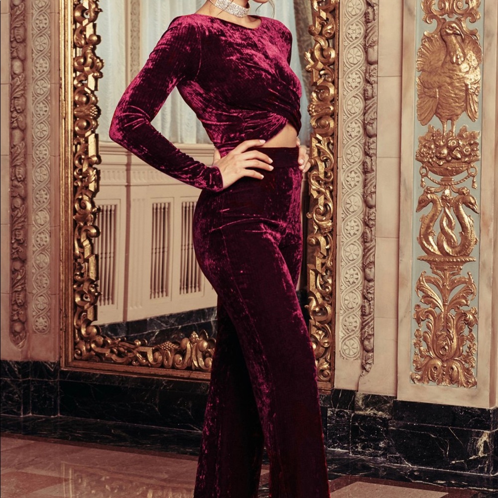 Cranberry Crushed Velvet 2 piece outfit